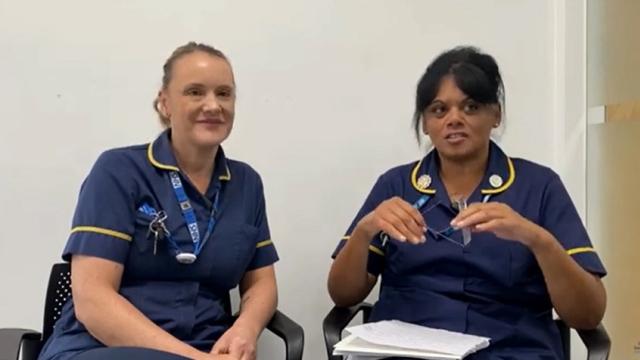 Two district nurses talking about SAGE & THYME